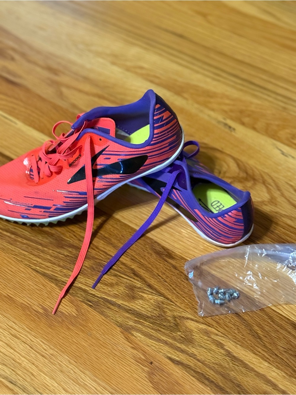 Brooks Women's Coral and Purple Track Shoes with Spikes